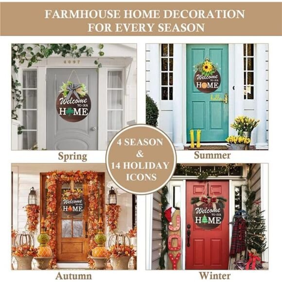 Interchangeable Welcome Sign for Front Door with 4 Seasonal Wreaths - Picture 2 of 7